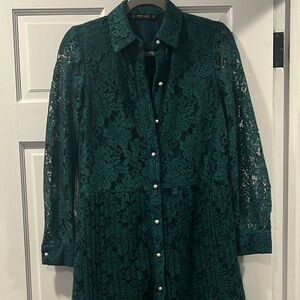 Zara - Green Lace Button-Up Dress